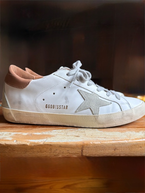Golden Goose Shoes - Golden Goose White Leather Low-Top Sneakers with Beige Star and Tan Heel